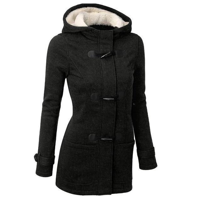 Women's gothic hooded thick retro classic coat with toggle closure and pockets