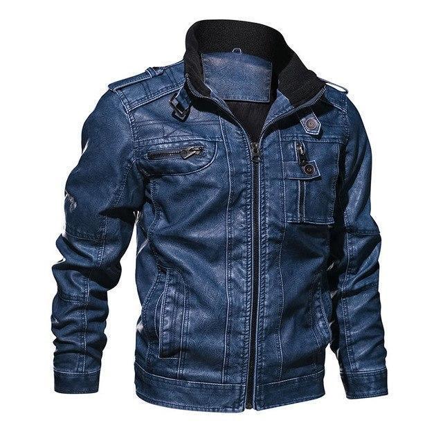 Men's rugged distressed moto biker jacket with multiple pockets