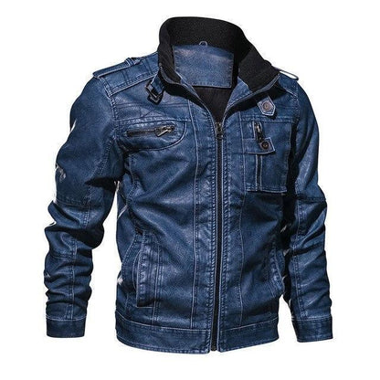Men's rugged distressed moto biker jacket with multiple pockets