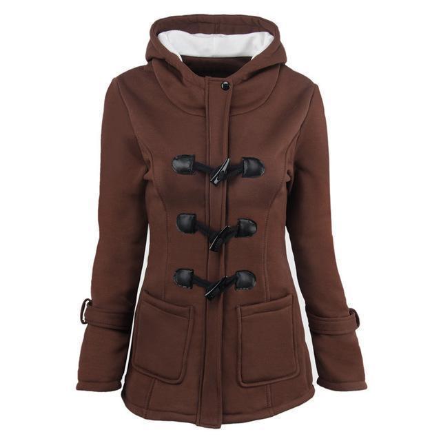 Women's gothic hooded winter coat with toggle closure and horn buttons