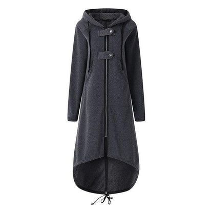 Gothic hooded longline coat with zipper front closure for women