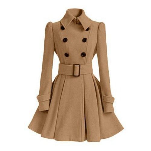 Women's vintage slim fit belted coat with lapel collar