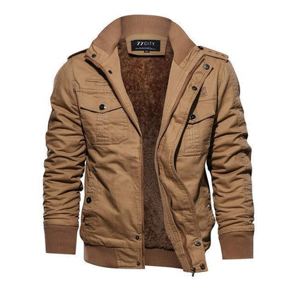 Men's loose fit military jacket with long sleeves and pockets