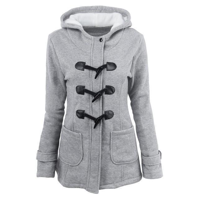 Women's gothic hooded winter coat with toggle closure and horn buttons