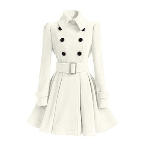 Women's vintage slim fit belted coat with lapel collar