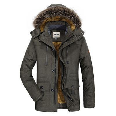 Men's thickened casual winter long coat with zipper pockets