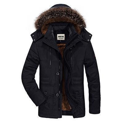 Men's thickened casual winter long coat with zipper pockets
