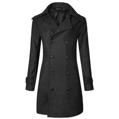 Classic men's gothic double-breasted windbreaker coat with side seam pockets