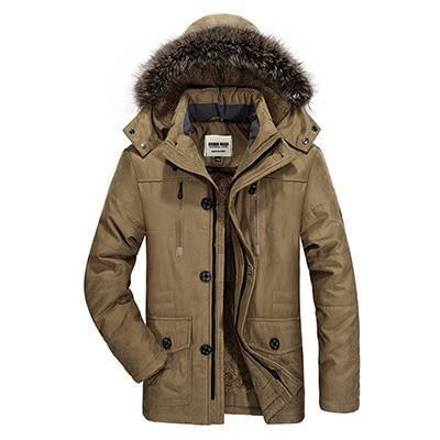 Men's thickened casual winter long coat with zipper pockets