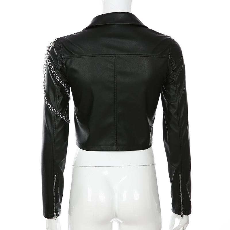 Gothic punk women's chain detail motorcycle jacket