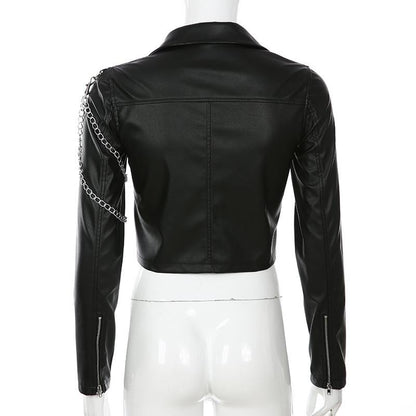 Gothic punk women's chain detail motorcycle jacket