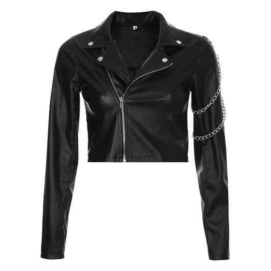 Gothic punk women's chain detail motorcycle jacket