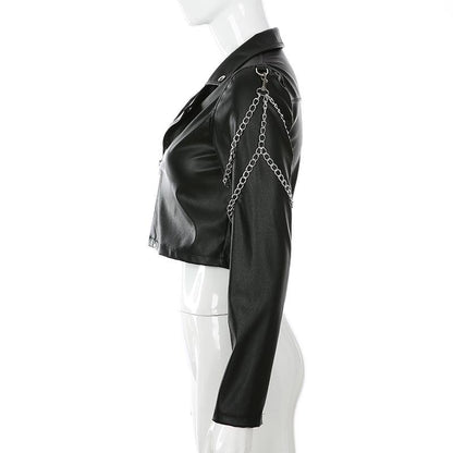 Gothic punk women's chain detail motorcycle jacket